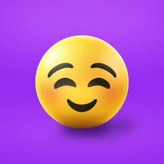 Fototapeta premium Happy smiling Emoji stress ball on shiny floor. 3D emoticon isolated.