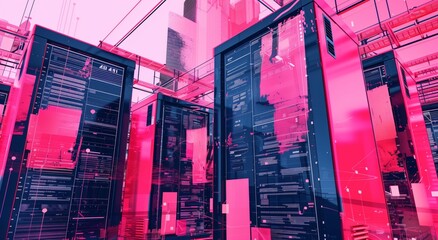 Futuristic data center with transparent server racks