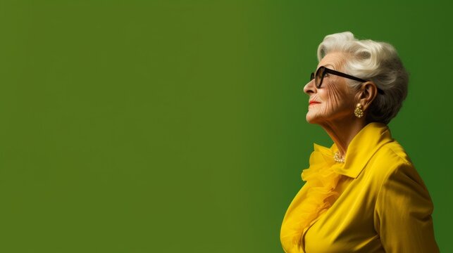Elegant Senior Woman in Yellow with Sunglasses