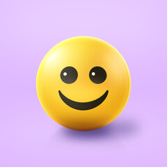 Fototapeta premium Happy smiling Emoji stress ball on shiny floor. 3D emoticon isolated.