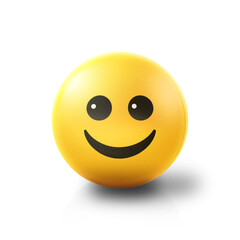 Happy smiling Emoji stress ball on shiny floor. 3D emoticon isolated.