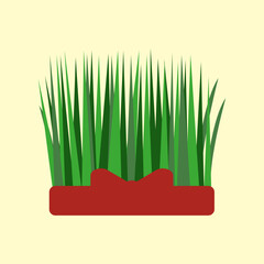 
Illustration depicting green grass sprouted from seeds with a red ribbon for the Nowruz holiday on a yellow background