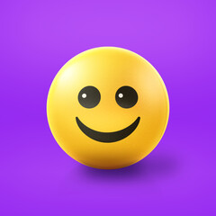 Fototapeta premium Happy smiling Emoji stress ball on shiny floor. 3D emoticon isolated.