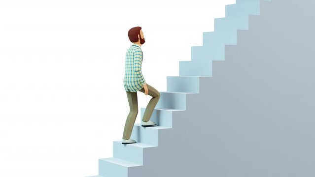 A 3D man steadily climbs endless stairway to heaven. 3D looped animation with alpha channel