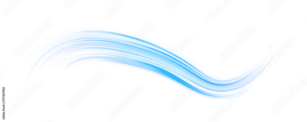 Poster Wavy transparent curved lines in the form of the movement of sound waves in a set of different shapes of whirlpool. Light, light garland PNG.	