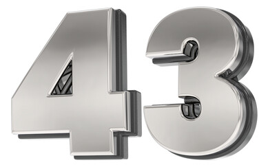 43 Number Silver And Black 3D Render