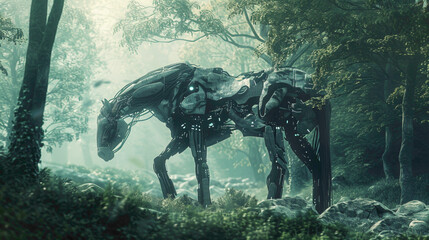 horses in the forest.
