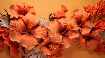 Vibrant Orange Hibiscus Flowers on Tropical Background