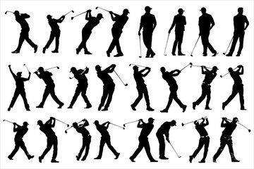 Golfer Players Silhouette Bundle, free golf silhouette clip art, man golfer silhouette, Female golfer silhouette - obrazy, fototapety, plakaty