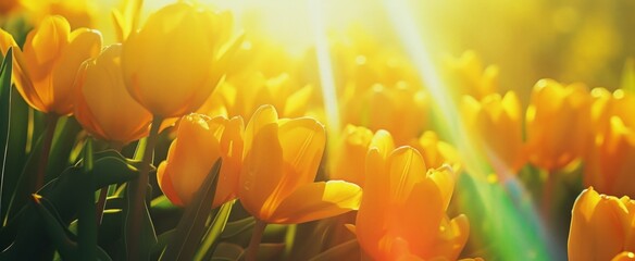 Glowing Yellow Tulips in Spring Sunlight banner