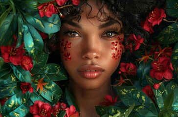 african girl with yellow flowers