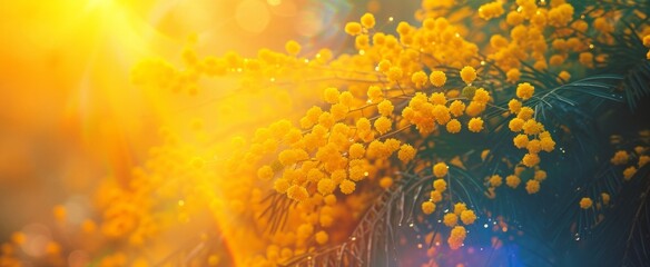 Golden Mimosa Flowers in Radiant Sunlight banner