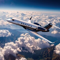 Private jet for luxury business flying high in the sky above the earth