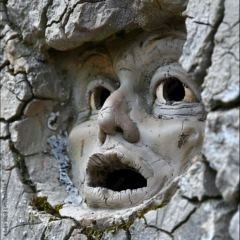 Poster Funny face hole design Generative Ai 