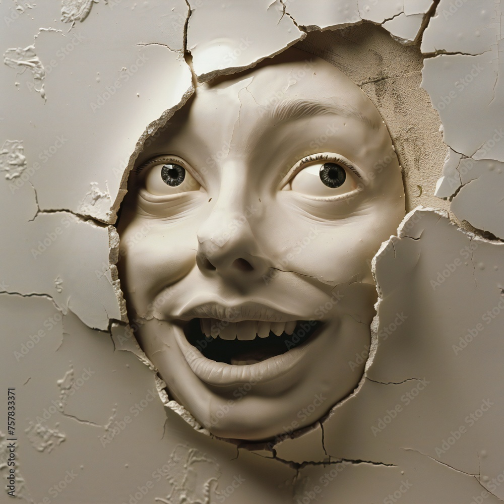 Aufkleber funny face hole design generative ai