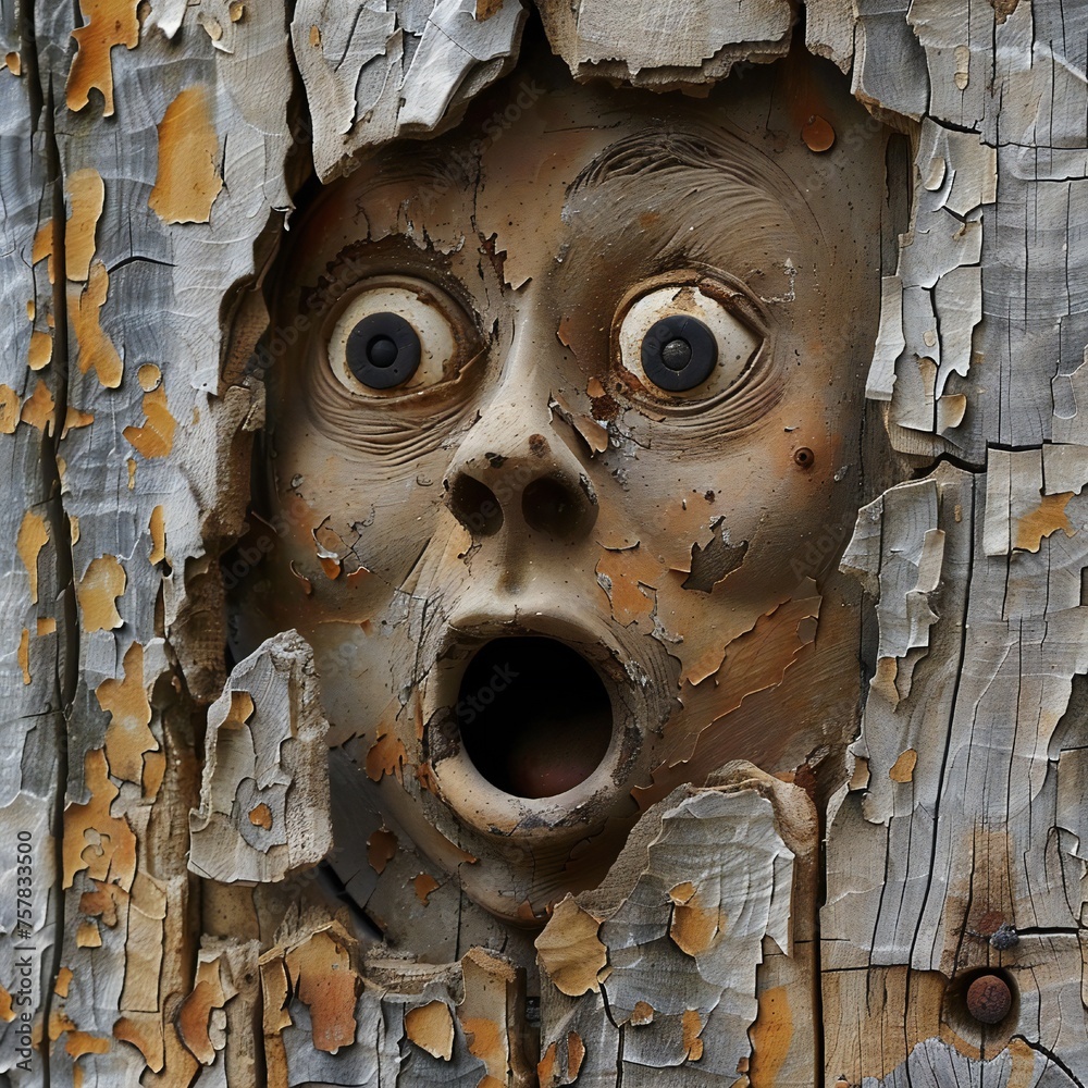 Aufkleber Funny face hole design Generative Ai 