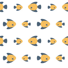 Cute cartoon fish seamless pattern on white background