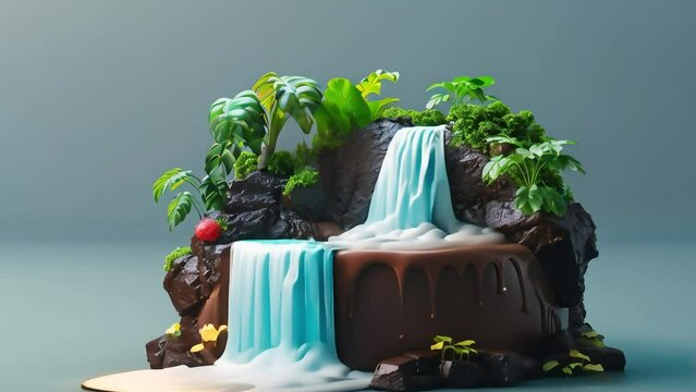 3D illustration of chocolate candy waterfall