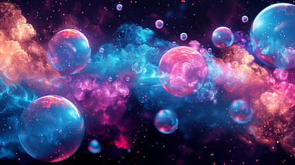 Background with realistic balls, transparent glossy bubbles. Abstract minimal design.