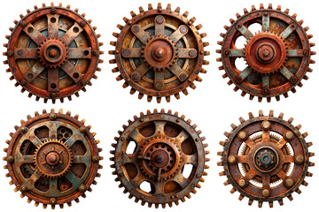 gear, metal and rust, steampunk style, set