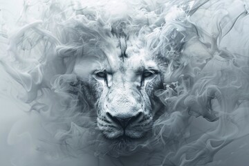 Foggy Lion Face: A Cool and Smoky Portrait Generative AI