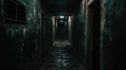 Exploring the Dark Corridor: Mysterious Interior of an Abandoned House, a Grunge Background for Mystical and Creepy Designs