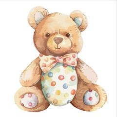 Watercolor Easter Teddy Bear Clipart isolated on white