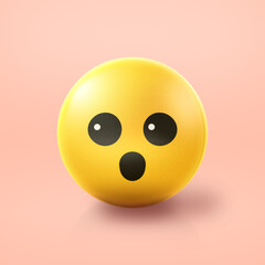 Surprised and amazed Emoji stress ball on shiny floor. 3D emoticon isolated.