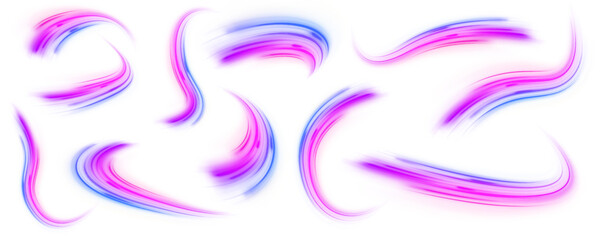 Light beam illustration, neon light strip, high speed motion background, on transparent background in PNG format. Sport car is made of polygons, lines and connected dots. Vector PNG.	