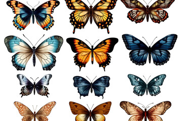 set created illustration isolated background butterflies Realistic technology white mixed
