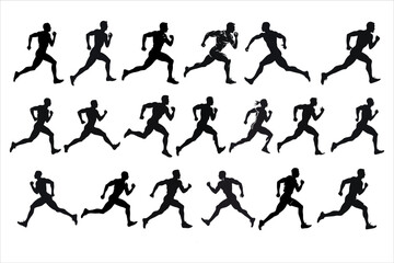 Running sprint Man Black Silhouette set, running man silhouette vector, Sprint man silhouette 