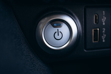 Fototapeta premium Start stop button inside electric car
