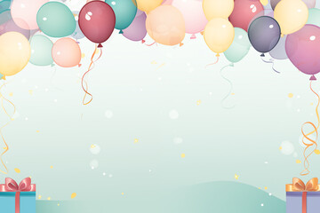 Birthday party background with balloons, gift box and copy space