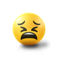 Tired Emoji stress ball on shiny floor. 3D emoticon isolated.