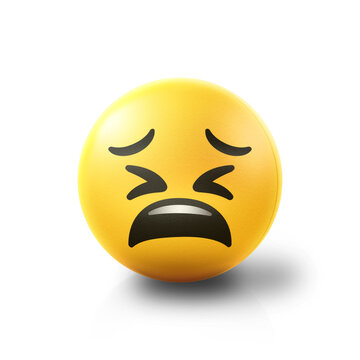 Tired Emoji stress ball on shiny floor. 3D emoticon isolated.