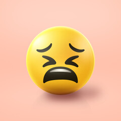 Tired Emoji stress ball on shiny floor. 3D emoticon isolated.
