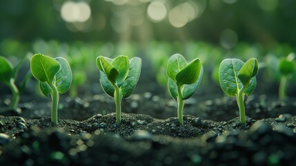 An examination of soil fertility and nutrient requirements for plant growth. Digital mineral nutrients provide a fertile soil for seedlings to grow in abundance. - obrazy, fototapety, plakaty