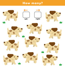 Fototapeta premium Left and right position worksheet. Educational worksheet for preschool kids. Educational game to learn left and right. 