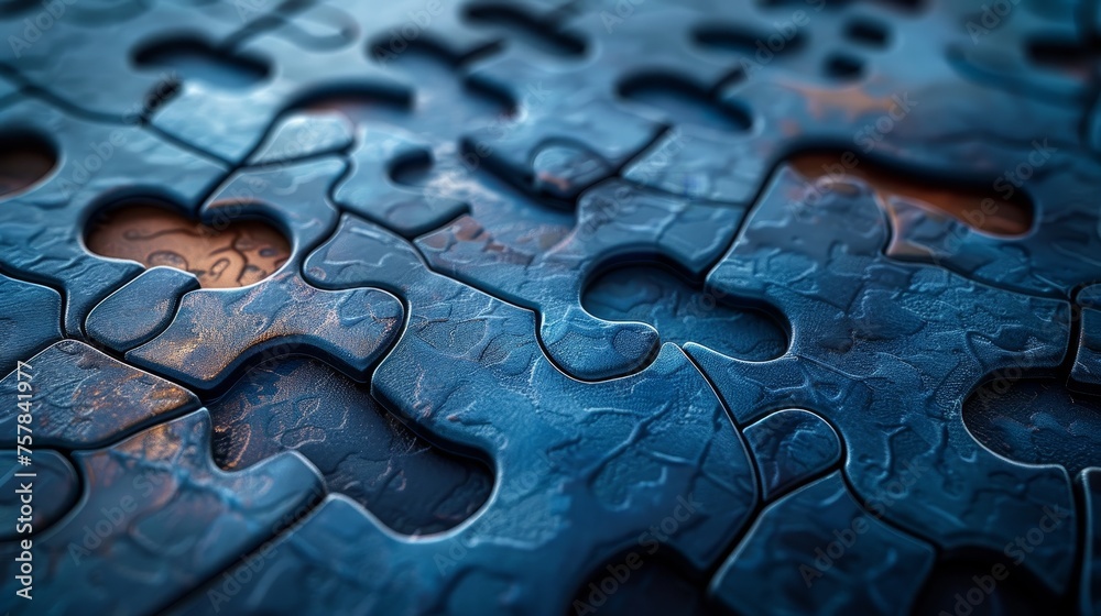 Poster illustration of puzzle pieces in digital futuristic style. a pattern is created by combining the sil