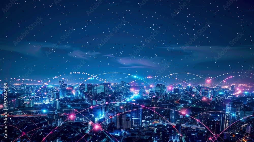 Poster the concept of a smart city and its communication network. 5g. wireless communication. low power wid