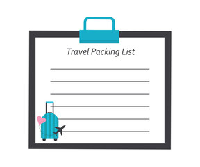 Layout of the form with an empty space for writing. Checklist with an empty space for entries, a list for the road, travel.