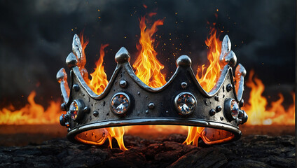 A crown of gold and silver is on fire.