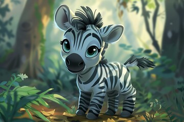 Cute Baby Cartoon Zebra Generative AI