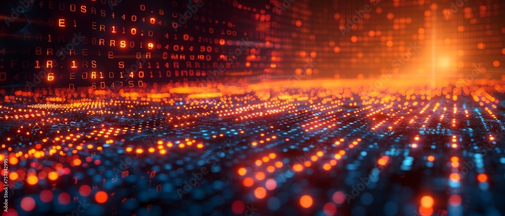 Poster System engineering. Binary code. Programming. Concept of digital transformation.