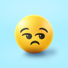 Bored and unamused Emoji stress ball on shiny floor. 3D emoticon isolated.