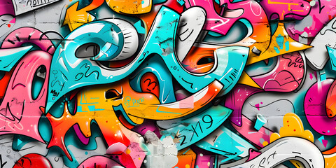 Urban graffiti mural with bold and vibrant colors,A colorful graffiti painting with the word " artist " on it,The old wall painted in color graffiti drawing hand drawn artistic.


