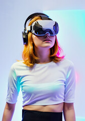 VR headset user or Virtual reality experience gaming and technology