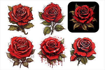 Obraz premium Red Rose floral bouquet silhouette Vector, Watercolor Flowers Red Rose Clipart, Watercolor bouquet of roses vector