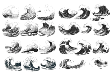 Fotobehang sea wave sketch water splash silhouette vector,  sea wave silhouette bundle, silhouette sea wave clipart,   © MD ABDUL MOMIN