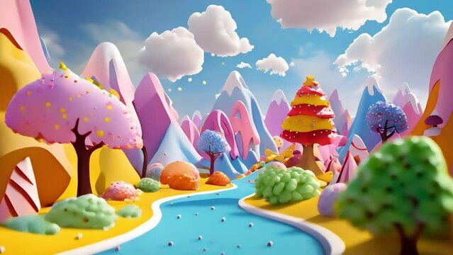 3D illustration of colorful candy tree in nature background